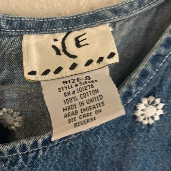 ICE Vintage Denim Mini Floral Embroidered Dress 8 - Picture 2 of 4